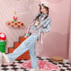 Spring girl bow off-shoulder tie sports style printed letters American style loose fur plaid color block shirt
