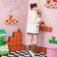 2025 spring girl star bear plaid PU splicing loose fake two-piece hooded beige sweatshirt cardigan jacket