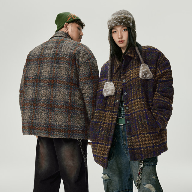 NMAX large-size trendy men's winter new tweed jacket plaid down jacket takes into account both temperament and temperature