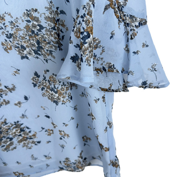 Pull series counter genuine lady ruffled floral flared sleeve chiffon shirt for women summer 20014032
