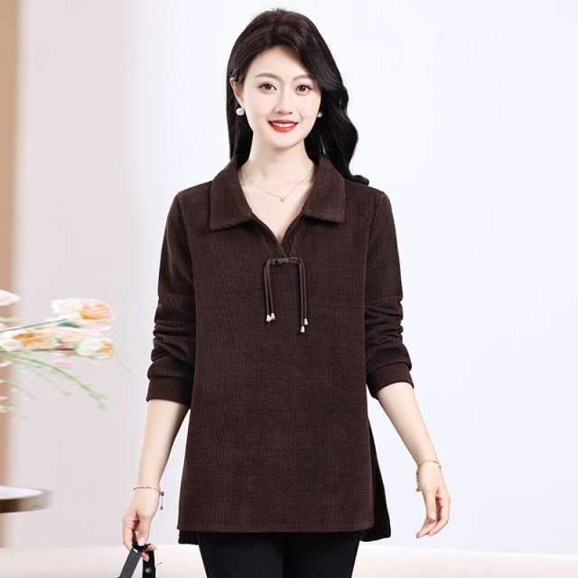 Middle-aged and elderly women's clothing, new fashionable T-shirt, small shirt, spring and autumn top, plus fat, plus size base shirt, 4
