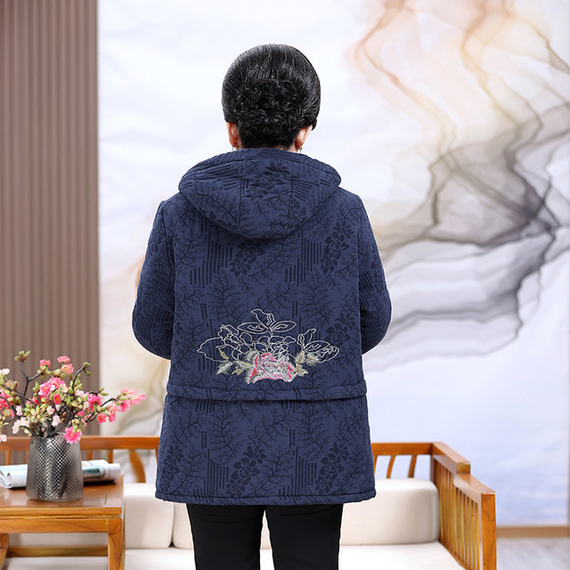 Grandma's winter jacket and velvet thick cotton clothes 60 -year -old 70 embroidered middle -aged mother mother large code jacket girl