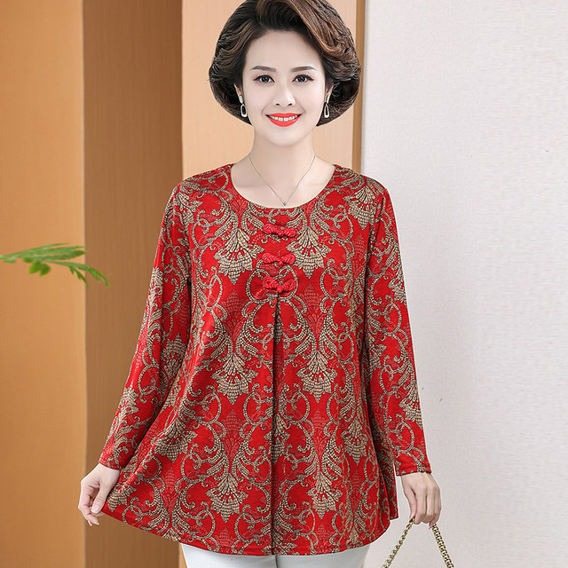 2025 new middle-aged and elderly women, fat mothers, spring bottoming shirts, extra-large size long-sleeved T-shirts, spring and autumn cotton tops
