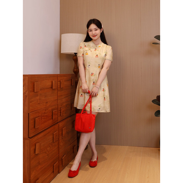 Summer big size new Chinese style dress 2025 summer new cute printed villain improved cheongsam