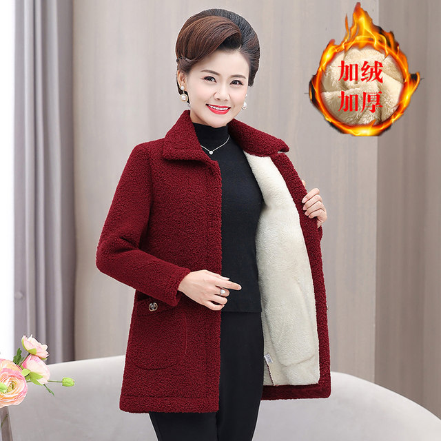 Middle-aged mothers' spring and autumn coats, women's autumn and winter lamb wool cotton-padded coats, middle-aged and elderly winter coats, plus velvet polar fleece cotton-padded jackets