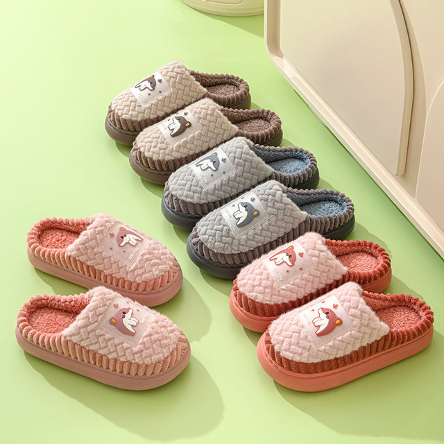 2025 cotton slippers for men in winter new home indoor non-slip thick sole warm women's fur slippers couple