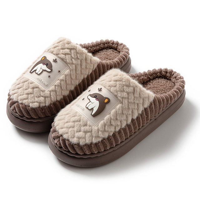 2025 cotton slippers for men in winter new home indoor non-slip thick sole warm women's fur slippers couple