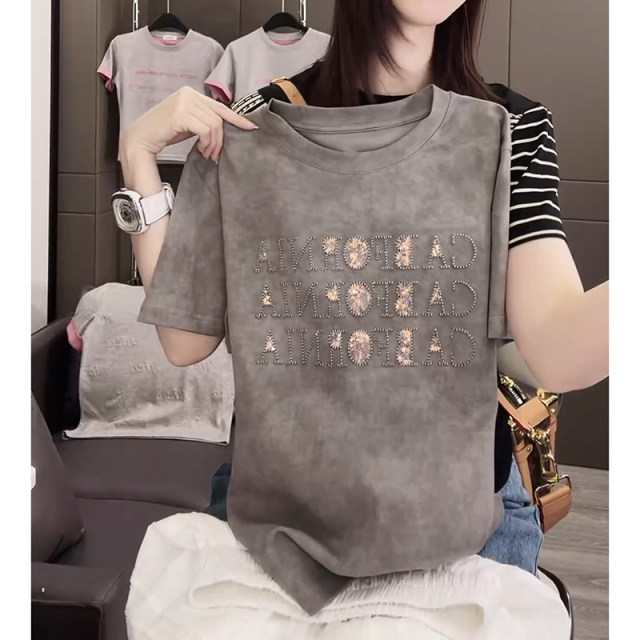 Heavy Industry Embroidery Sequin Short Sleeve T-shirt for Women 2025 Summer New Loose and Versatile Casual Design Women's Top

