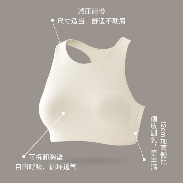 Glino anti-exposure beauty vest style bra big breasts small I-shaped strapless turtle neck sports underwear for women