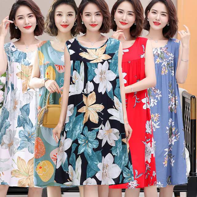 Pure cotton silk sleeveless suspender nightgown for women summer thin plus size loose tank top dress artificial cotton mid-length pajamas