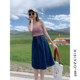 Denim skirt women's summer Korean version dark blue A-line big hem breasted cover the crotch slimming retro mid-length umbrella skirt