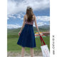 Denim skirt women's summer Korean version dark blue A-line big hem breasted cover the crotch slimming retro mid-length umbrella skirt