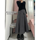 Large size slim skirt with gray A-line suit and long skirt with pear-shaped body fat girl pleated skirt covering her hips
