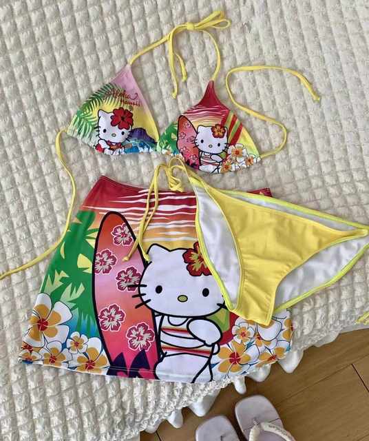 Women's hello kitty kids playful child-fun sexy bikini gathering triangle hip summer swimsuit