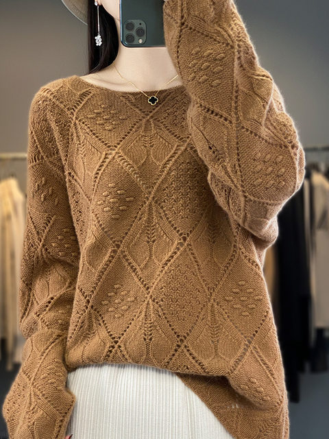 New Korean style fashion one-length neck hollow long-sleeved wool sweater women pullover sweater