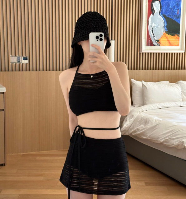 South Korea 2024 new swimsuit women's split sexy skirt Bikini pure color white high -level sense inspiration ins
