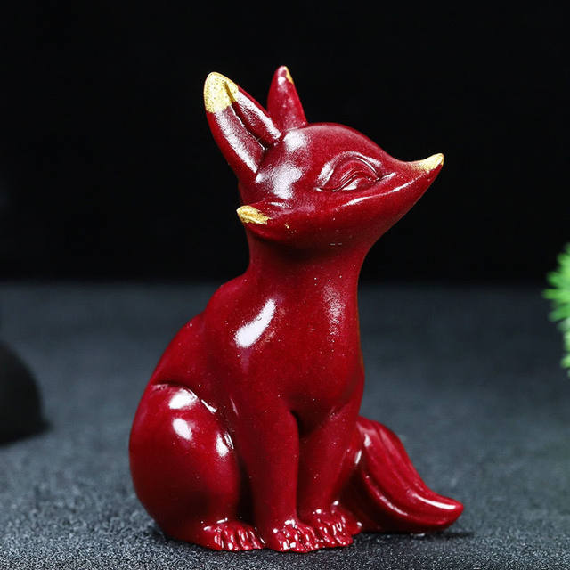 Cinnabar Fox Tea Pets Carving Hand to Decorate Zijin Living Room Crafts Furniture Home Town Desktop Fortune