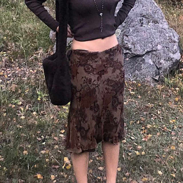 Amywayvintage retro floral skirt double mesh hip fishtail skirt women