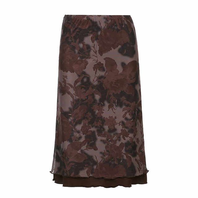 Amywayvintage retro floral skirt double mesh hip fishtail skirt women