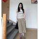 Elastic high waist pocket splicing skirt for women 2025 new design versatile slim and slim hips mid-skirt
