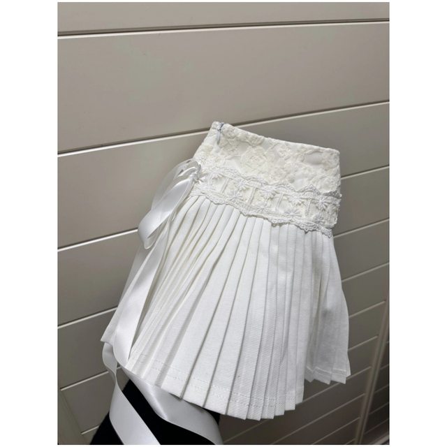 Niche design pure and lustful cake skirt for women with large size summer high waist lace splicing lace sweet pleated