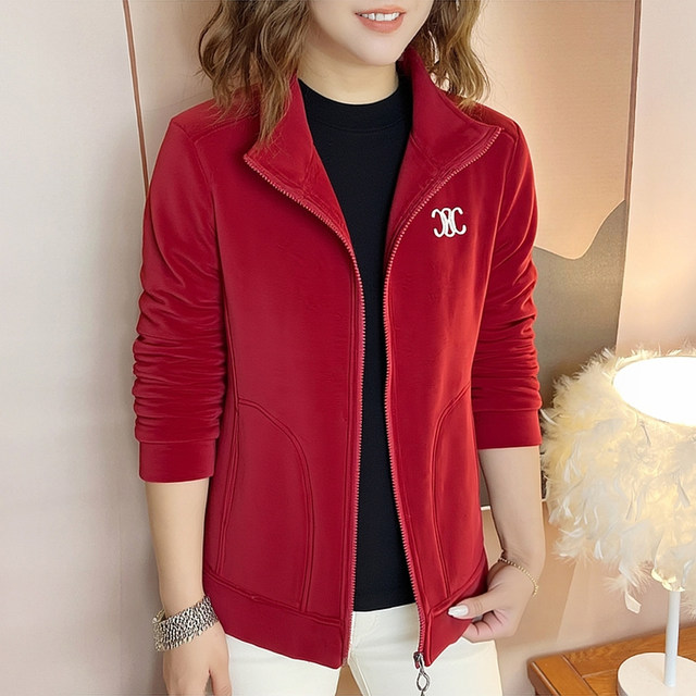 
Autumn and winter women's casual mom wear stand-up collar zipper plus velvet thickened warm jacket middle-aged and elderly polar fleece jacket for women
