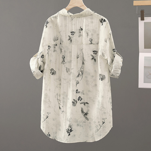 Her pool mid-length shirt 2025 autumn new women's clothing, Chinese style printed long-sleeved loose single-breasted top