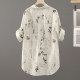 Her pool mid-length shirt 2025 autumn new women's clothing, Chinese style printed long-sleeved loose single-breasted top