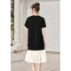 Her round neck dress 2025 summer new women's fashion contrasting color spliced ​​short sleeve mid-length A-line skirt