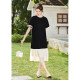 Her round neck dress 2025 summer new women's fashion contrasting color spliced ​​short sleeve mid-length A-line skirt