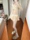 Homemade high -waisted design feel first love girl powder cake skirt exquisite sweet lace stitching lace -up pleated skirt short skirt
