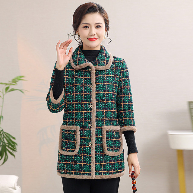 Mom's winter three-quarter sleeve plus velvet cotton jacket cotton vest middle-aged and elderly women's mid-sleeved cold-proof and warm cotton jacket horse clip
