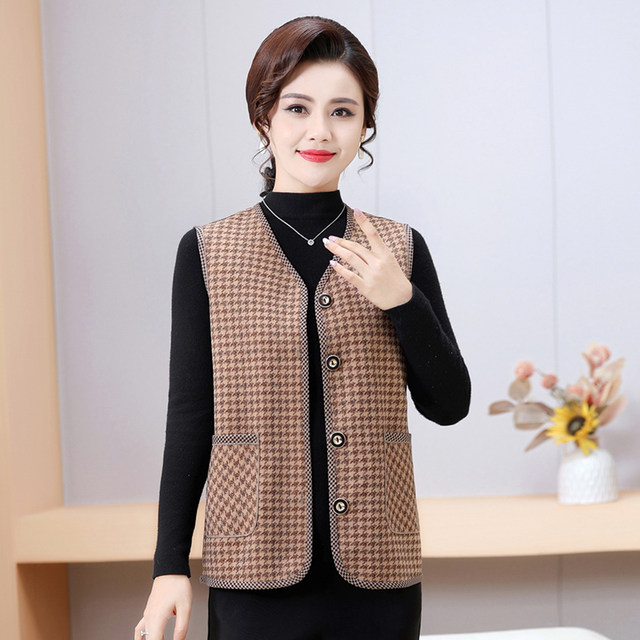 
Mother's clothing spring and autumn thin single-layer plaid vest vest middle-aged and elderly women's large size loose top vest