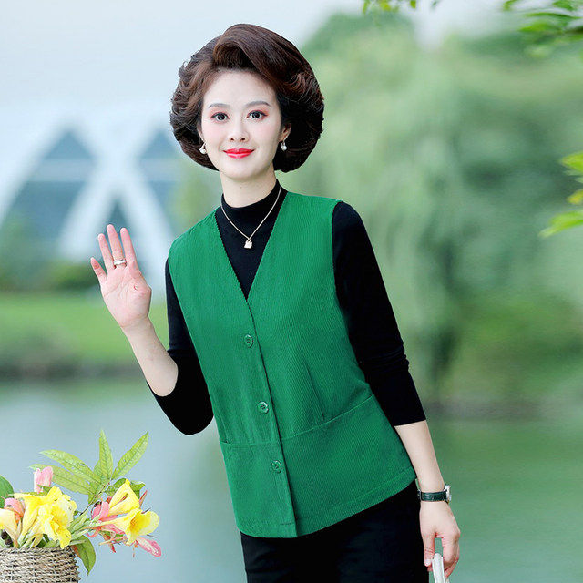 New mother's spring and autumn thin vest vest for middle-aged and elderly women's large size short corduroy vest for the elderly
