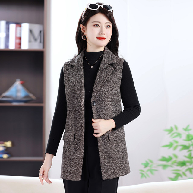 
Mother's Spring and Autumn Thin Medium-Length Suit Vest Middle-aged and Old Women's Large Size Loose Elderly Top Jacket Vest