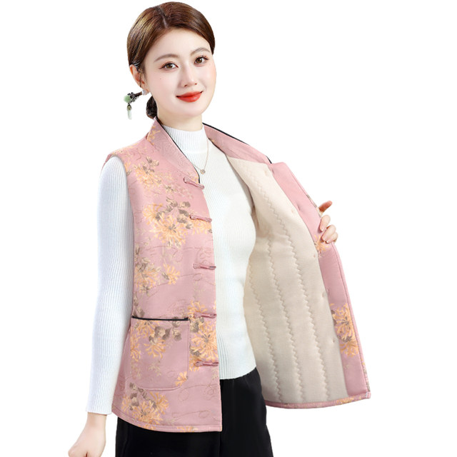 
Mom's new Chinese style autumn and winter buckle cotton vest middle-aged and elderly women's large size loose retro Chinese style top cotton horse clip