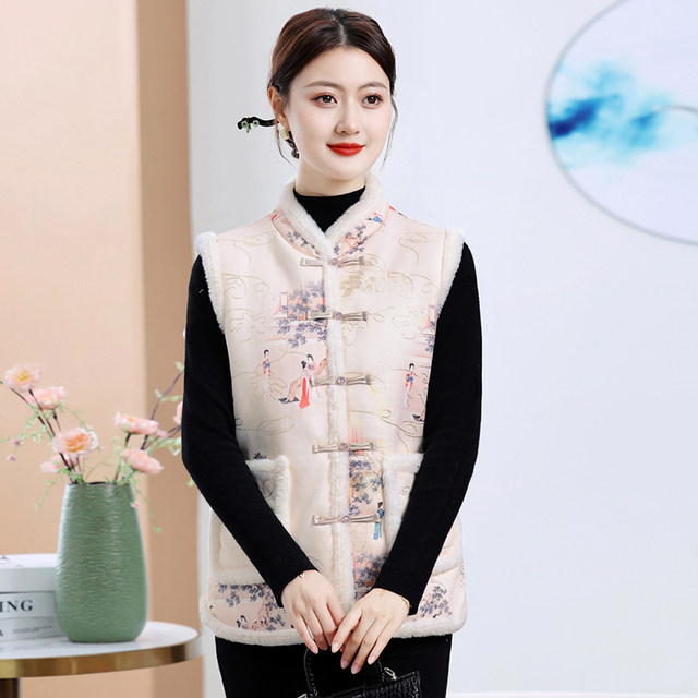 Mom's winter clothes with velvet Chinese style cotton vest middle-aged and elderly women's clothing with cold and warm new Chinese retro replica horse clamp