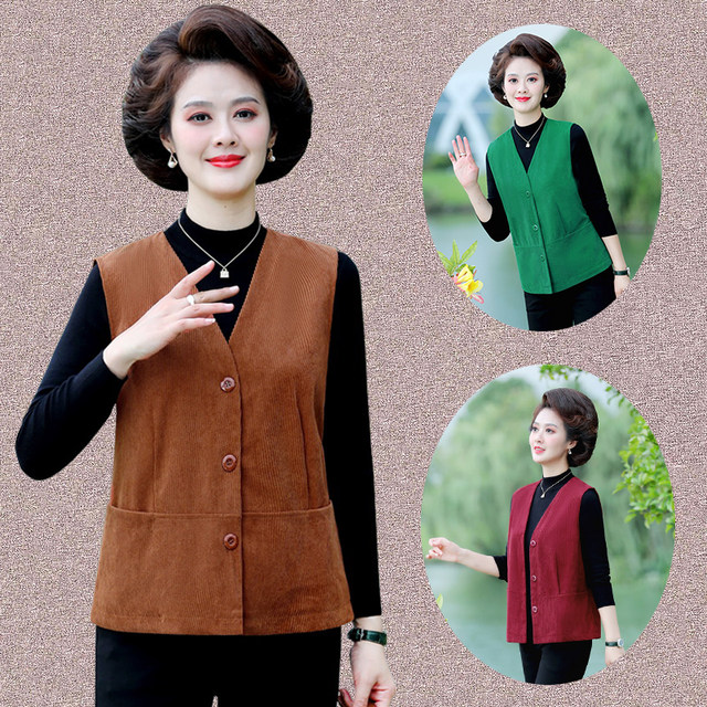 New mother's spring and autumn thin vest vest for middle-aged and elderly women's large size short corduroy vest for the elderly