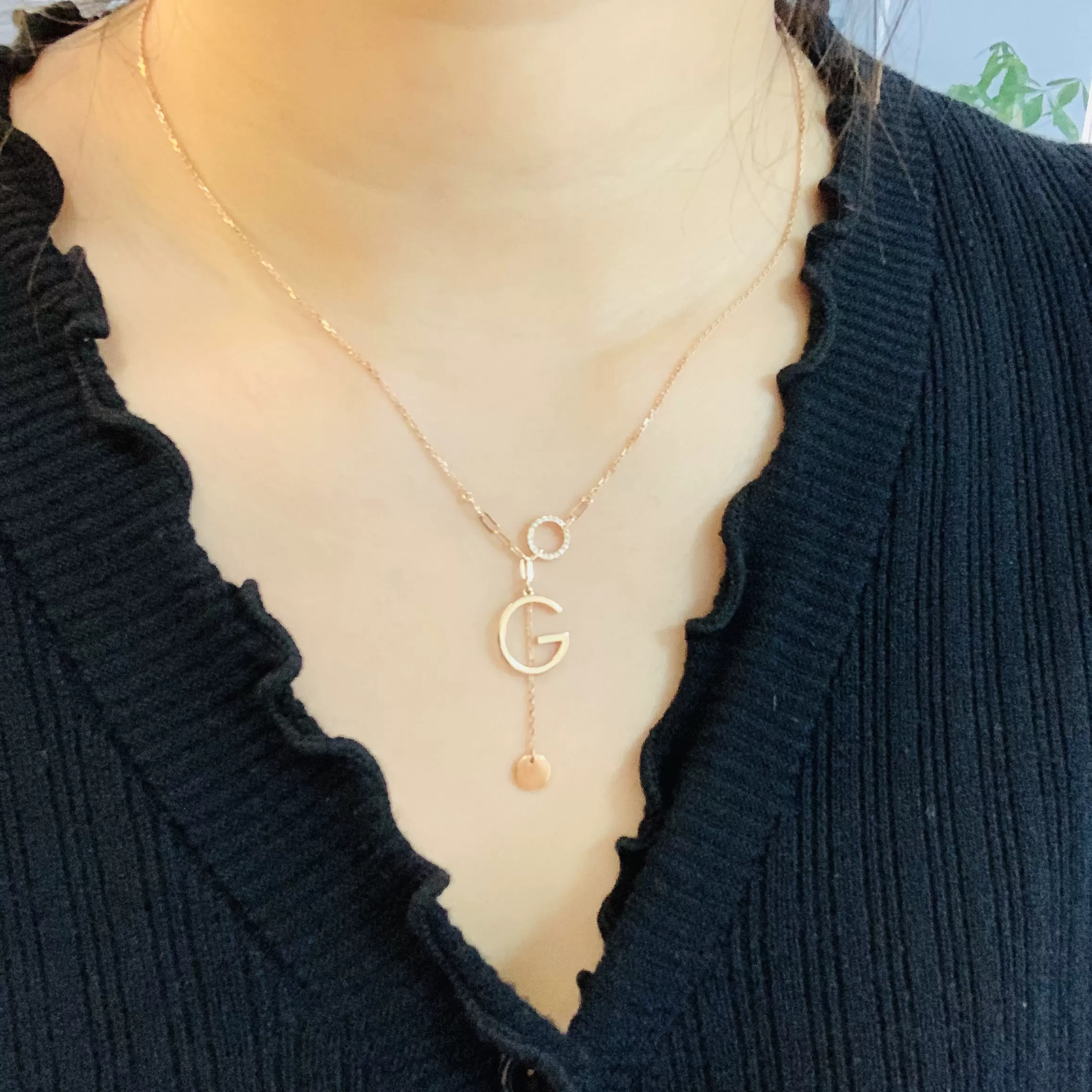 女18k玫瑰金彩金钻石个性字母g项链流苏锁骨链定做订气质