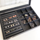 Large PU leather jewelry storage box transparent glass cover large capacity medium earring box ring earring display box