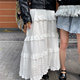 Large size sweet white high waist cake skirt for summer slimming mid-length lace fluffy skirt A-line skirt for women