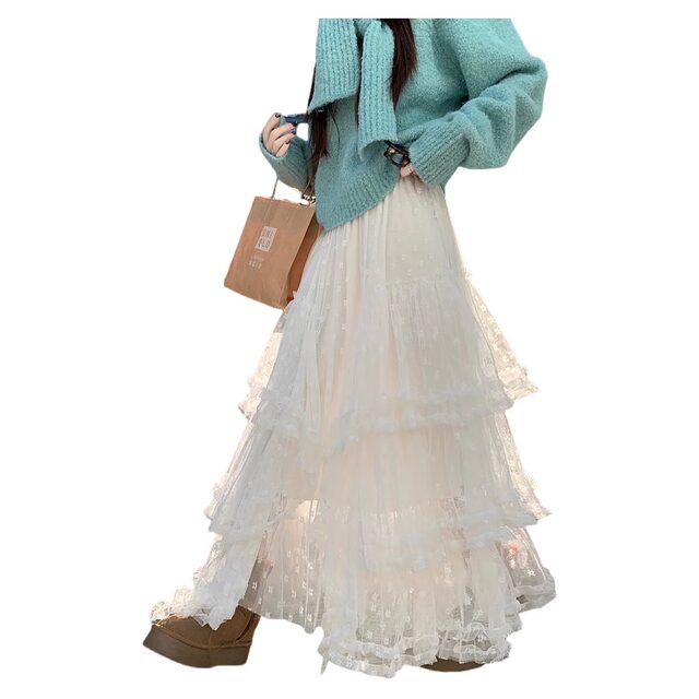 Large size women's summer French flower lace skirt with gentle temperament and sweet princess fluffy cake long skirt