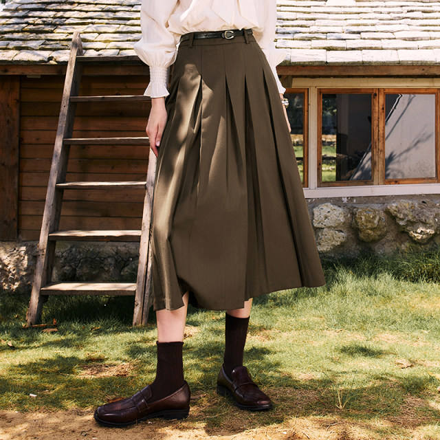 betu high waist pleated skirt for women 2025 spring new commuter A-line skirt midi skirt

