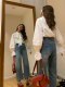 Removable bow French temperament white shirt women's puff sleeves ruffle high-end exquisite long-sleeved shirt