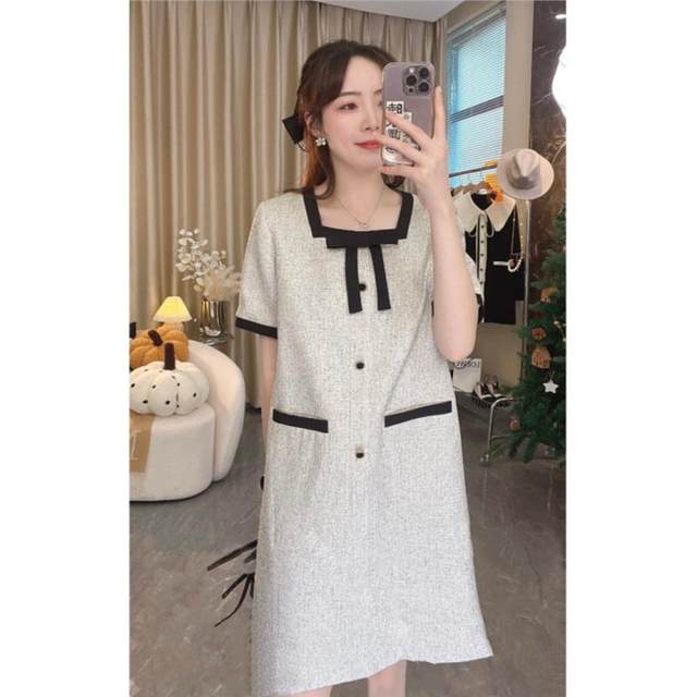 Large size small fragrant style dress for women 2025 summer new fat mm slim French temperament high-end short-sleeved skirt