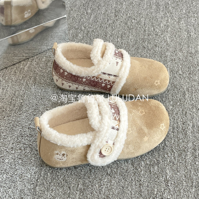 Lulu Egg Warm Two-Cotton Shoes White Shoes Women's 2025 New Winter Slip-On Plus Velvet Birkenstock Shoes Furry Shoes