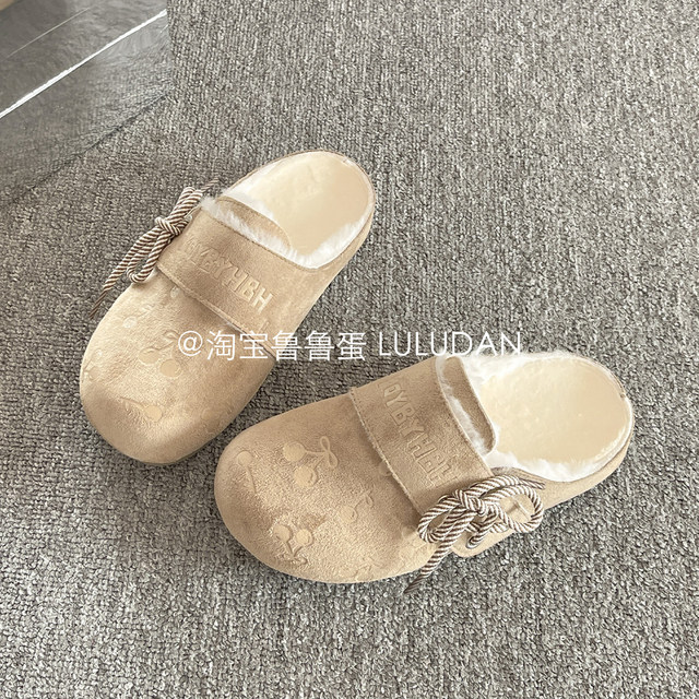 Lulu Egg Winter Muller Baotou Half Slippers Women's Shoes for Outerwear 2025 New Warm Plus Velvet Two-Cotton Shoes Birkenstock Shoes