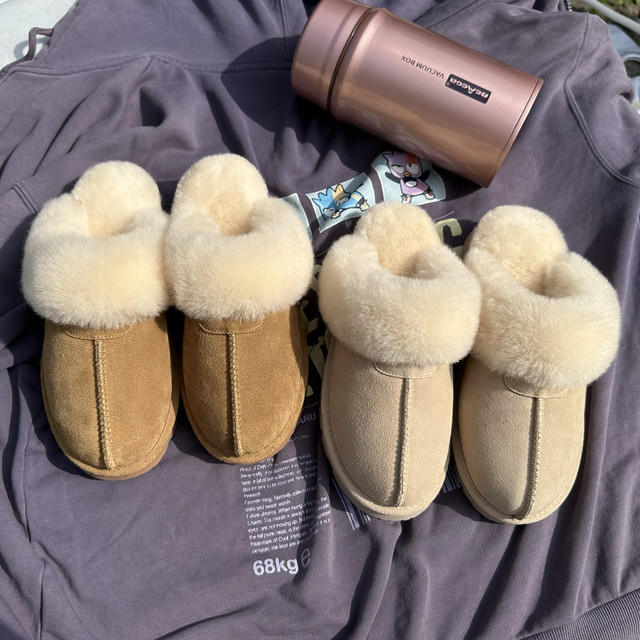 Women's fur slippers for outer wear, sheepskin and fur all-in-one toe-toe slippers, snow boots, platform slippers, lazy cotton shoes, winter