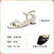 Broken-size clearance hollow woven sandals 2025 summer new open-toe medium thick heel women's shoes one-liner buckle Roman shoes