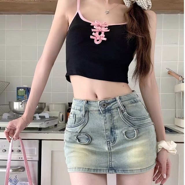 Large size American retro sexy hip high waist denim skirt for women summer anti-exposure small A-line miniskirt